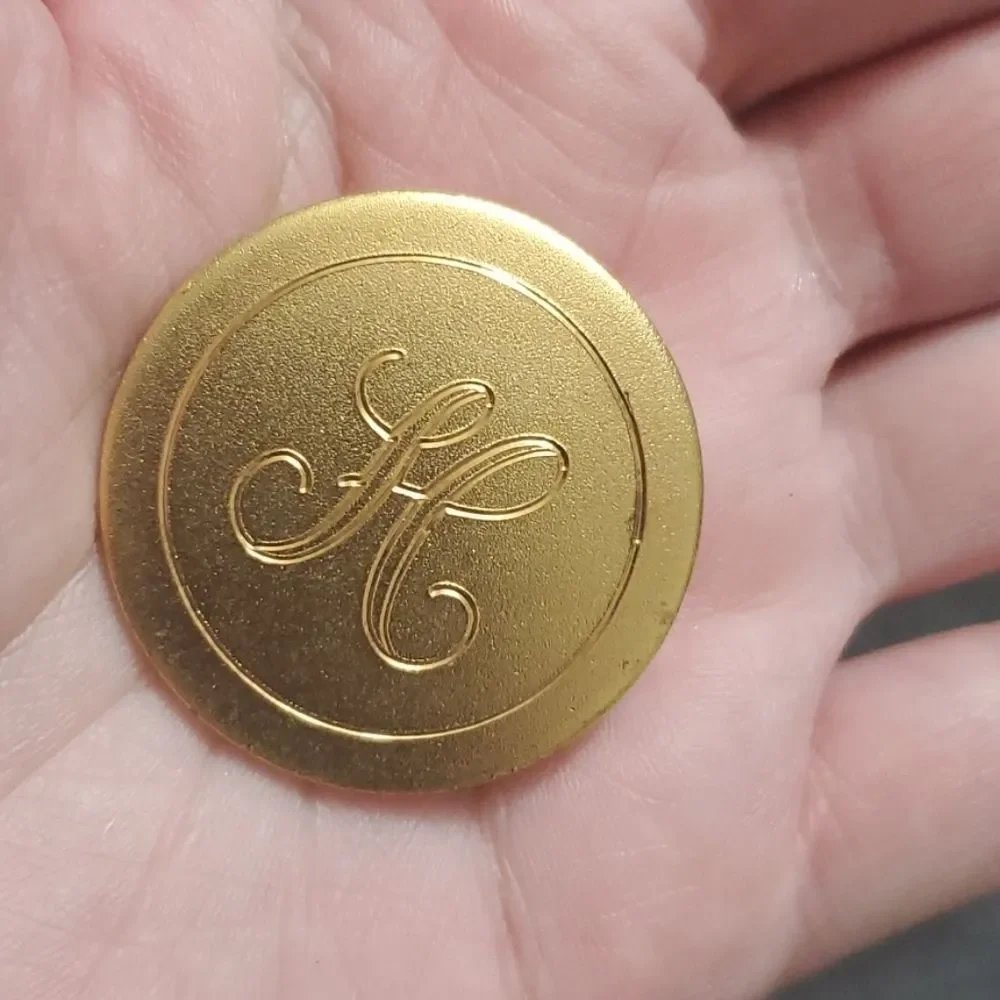Gold tone H brooch round circular vintage